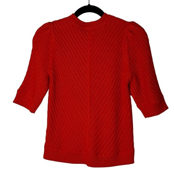 La Vie Rebecca Taylor Cable Knit 1/2 Sleeve Ribbed‎ Crew Neck Sweater Red Medium - Picture 9 of 10